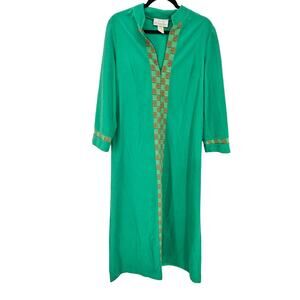 Vtg Sears Best Women's Green Long Sleeve V-neck Solid House Dress Size 14